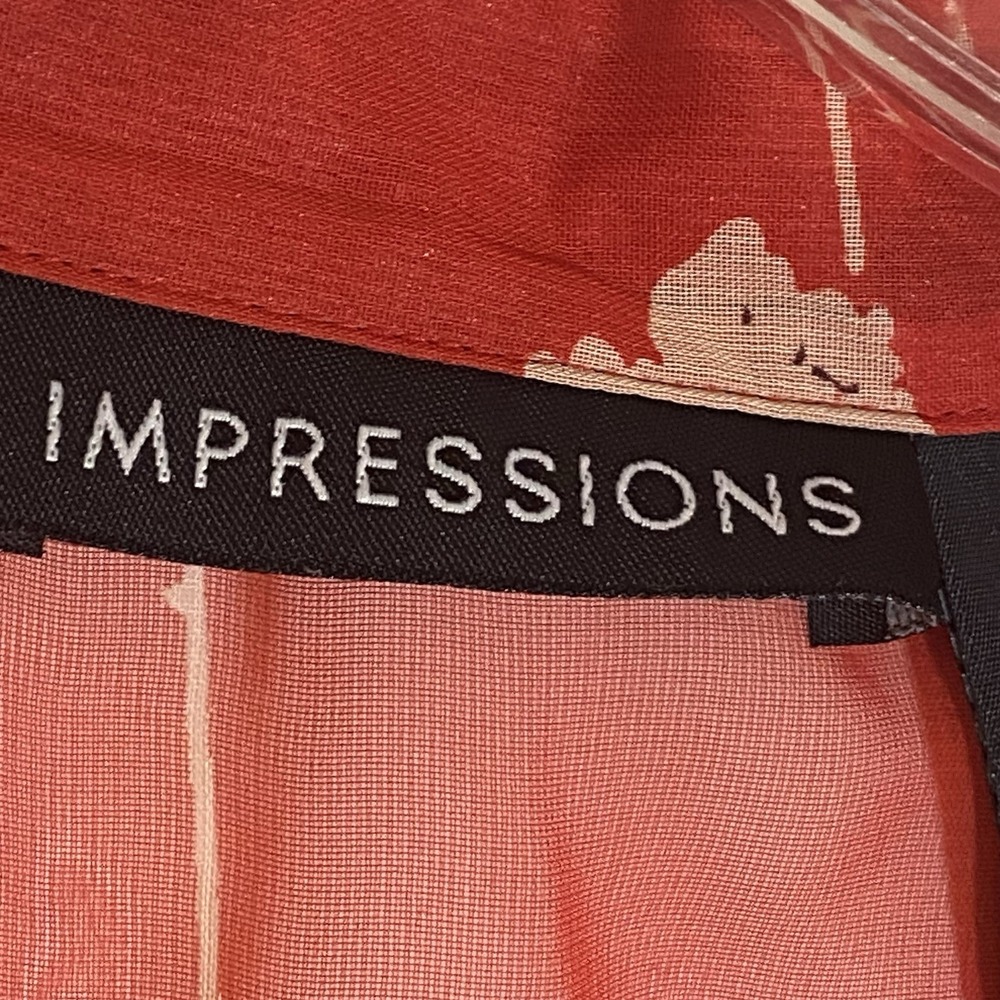Impressions Top Womens Small Red Multi Abstract Sheer Classy Button Up Dressy S - Picture 11 of 16